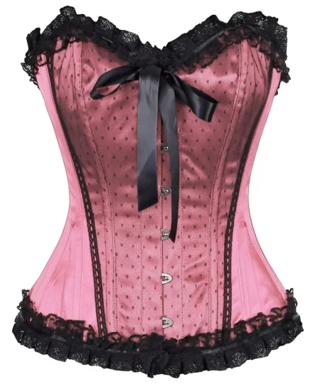 Pink Satin Lace Overlay Burlesque Corset
