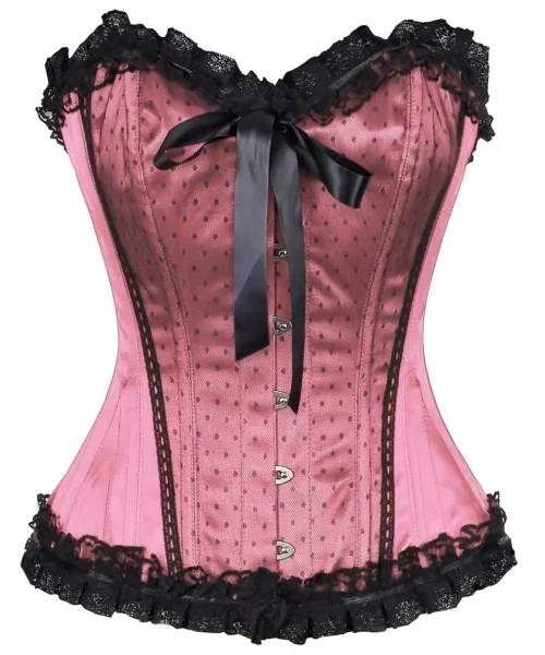 Pink Satin Lace Overlay Burlesque Corset