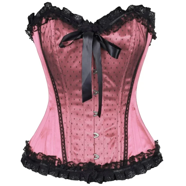 Pink Satin Lace Overlay Burlesque Corset