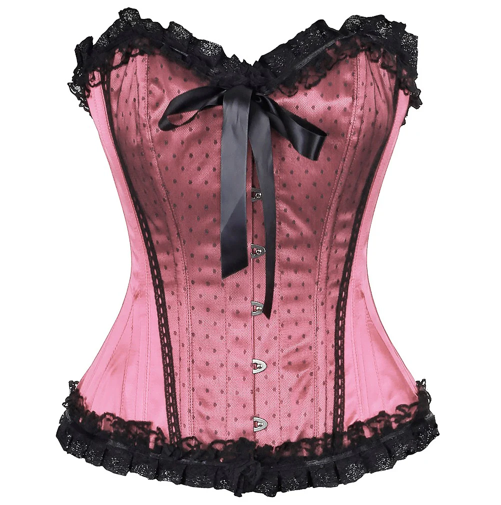 Pink Satin Lace Overlay Burlesque Corset