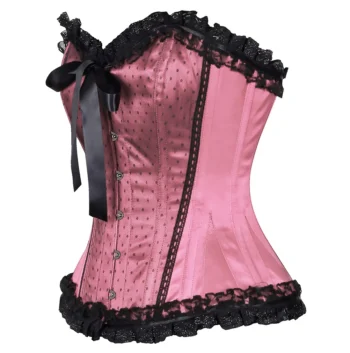 Pink Satin Lace Overlay Burlesque Corset
