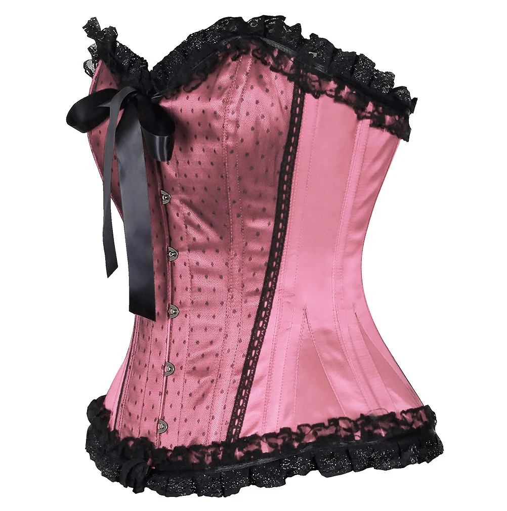Pink Satin Lace Overlay Burlesque Corset