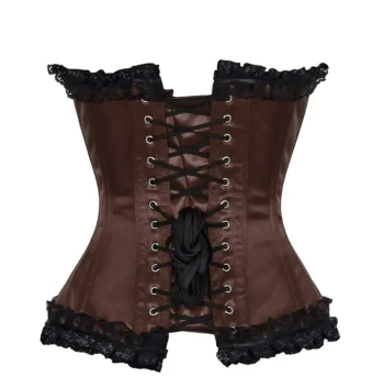 Brown Satin Lace Overlay Burlesque Corset