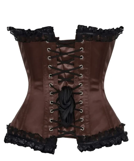 Brown Satin Lace Overlay Burlesque Corset