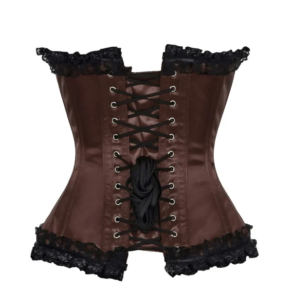 Brown Satin Lace Overlay Burlesque Corset