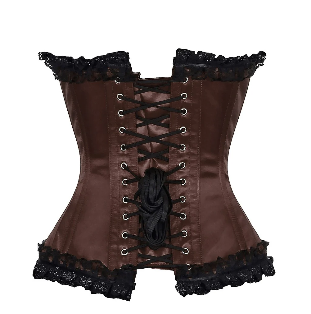 Brown Satin Lace Overlay Burlesque Corset