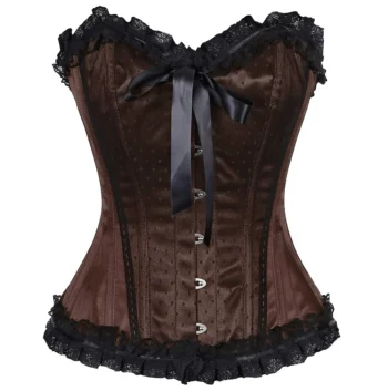Brown Satin Lace Overlay Burlesque Corset