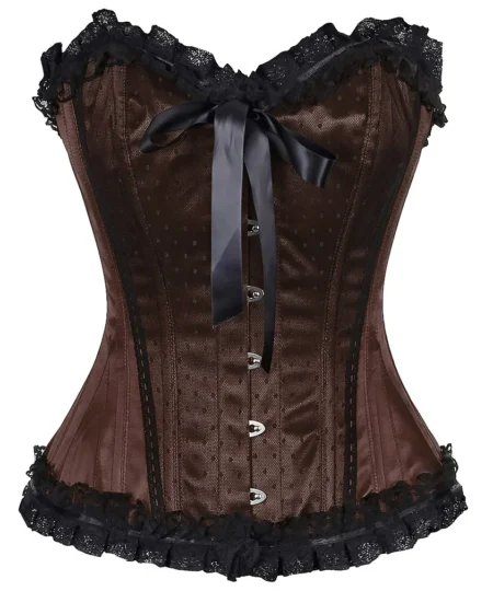 Brown Satin Lace Overlay Burlesque Corset