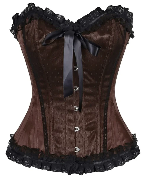 Brown Satin Lace Overlay Burlesque Corset