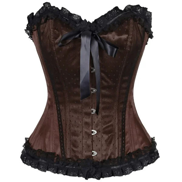 Brown Satin Lace Overlay Burlesque Corset