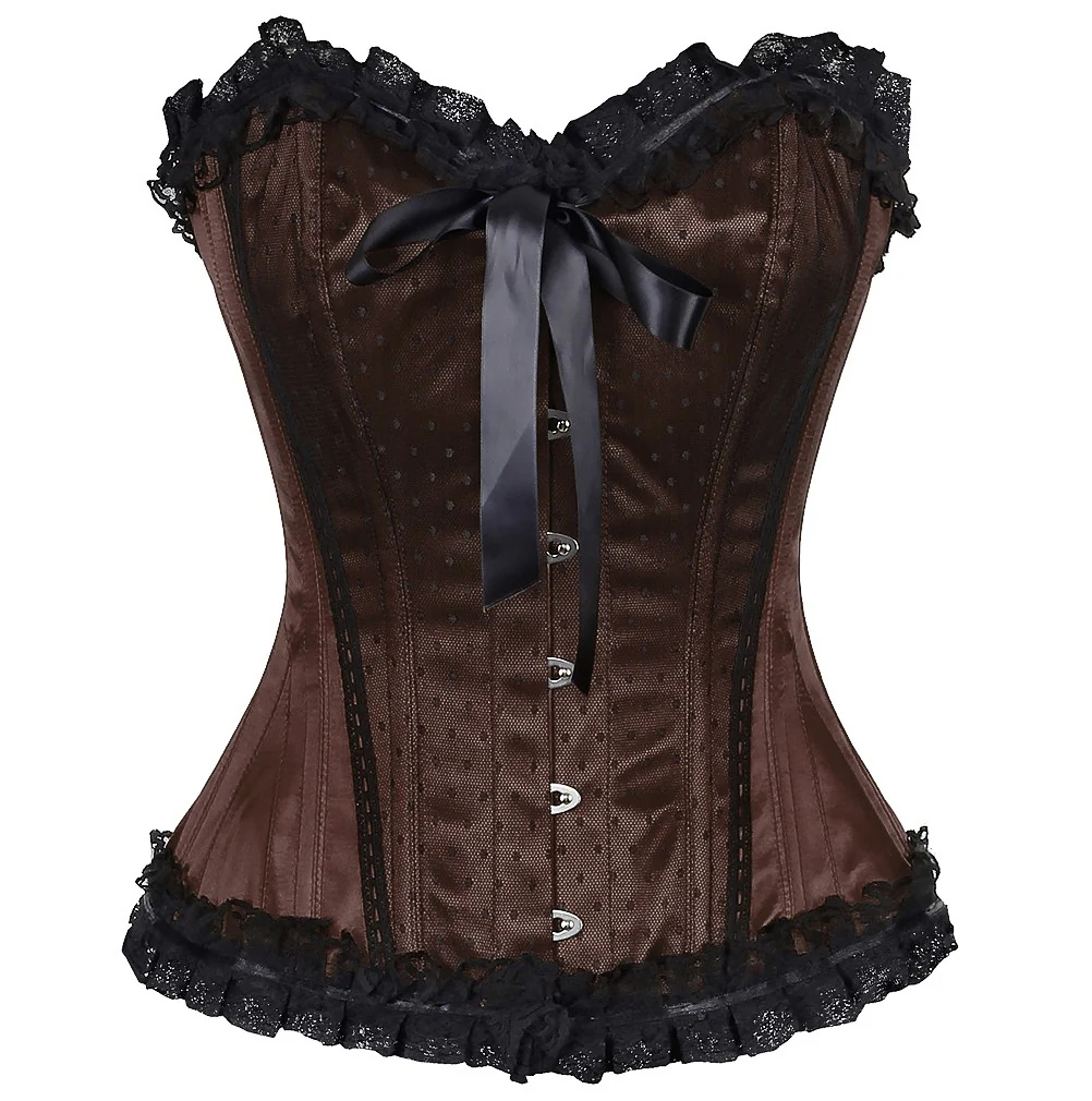 Brown Satin Lace Overlay Burlesque Corset
