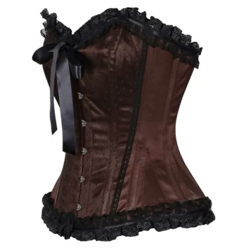 Brown Satin Lace Overlay Burlesque Corset