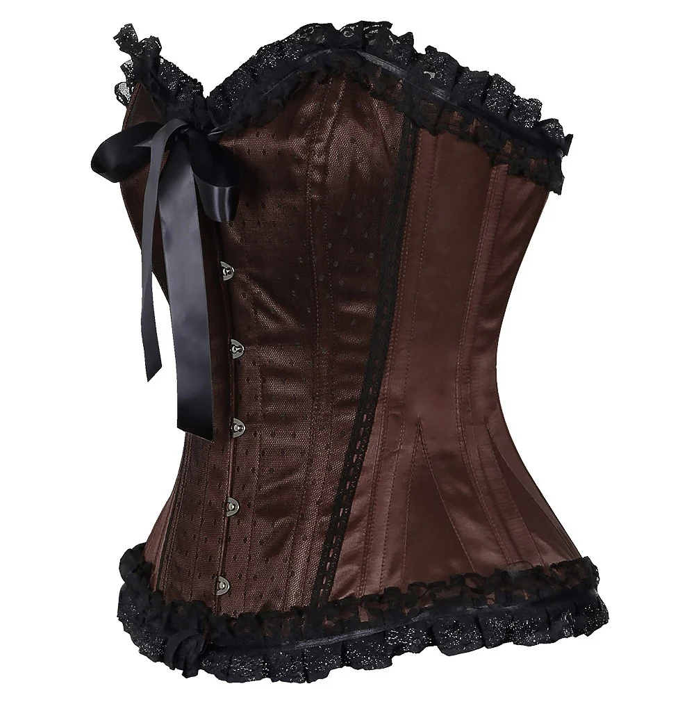 Brown Satin Lace Overlay Burlesque Corset