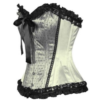 Satin Lace Overlay Burlesque Overbust Corset Mesh