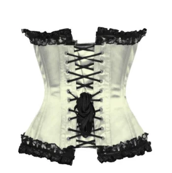 Satin Lace Overlay Burlesque Overbust Corset Mesh