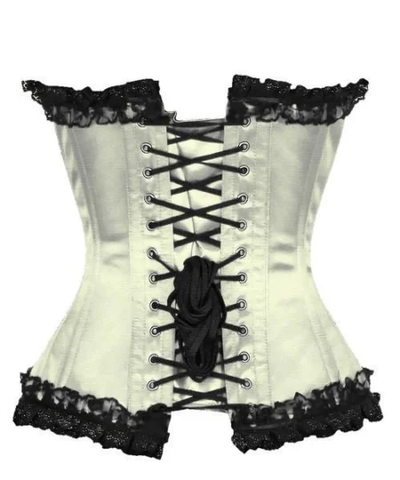 Satin Lace Overlay Burlesque Overbust Corset Mesh