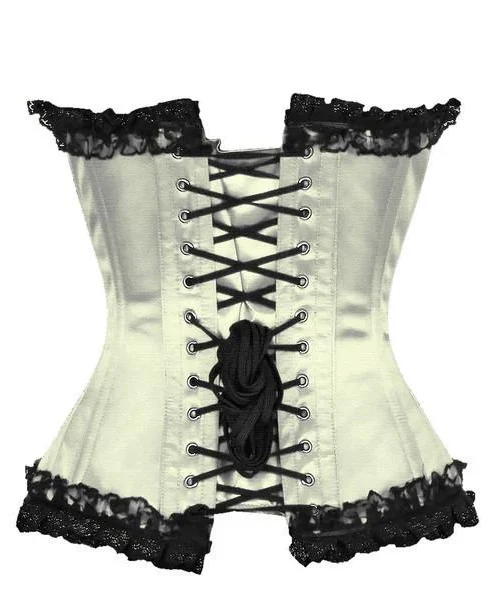 Satin Lace Overlay Burlesque Overbust Corset Mesh