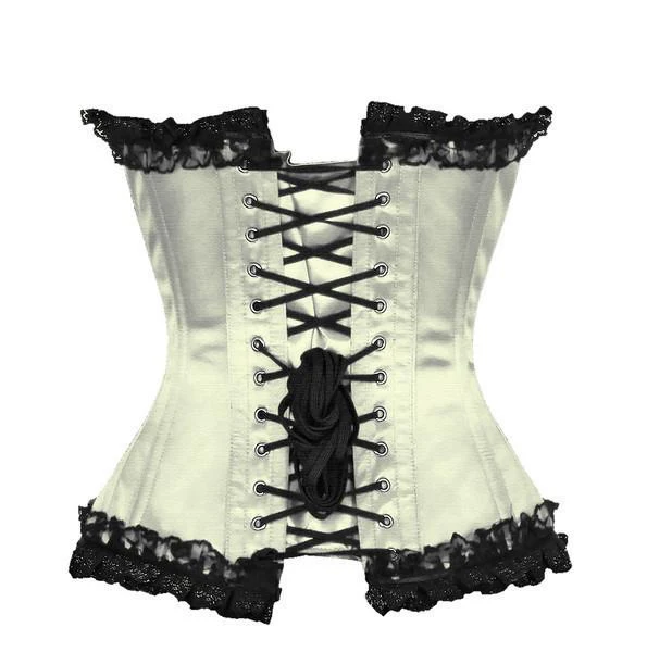 Satin Lace Overlay Burlesque Overbust Corset Mesh