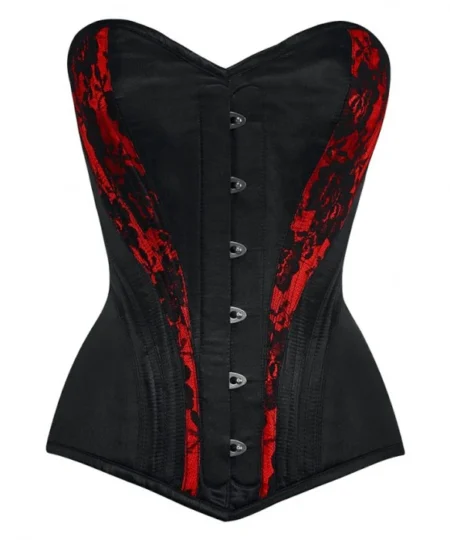 Satin Overbust Black and Red Net Corset