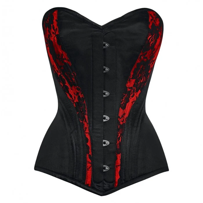 Satin Overbust Black and Red Net Corset