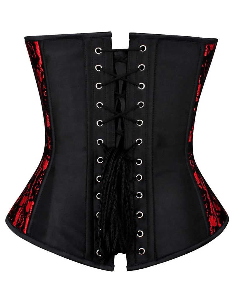 Red and Black Mesh Overbust Corset with Buckled-up