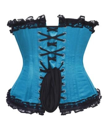 Blue Satin Burlesque Net Overlay Underbust Corset