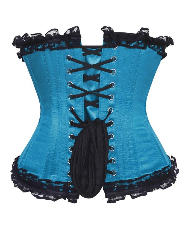 Blue Satin Burlesque Net Overlay Underbust Corset