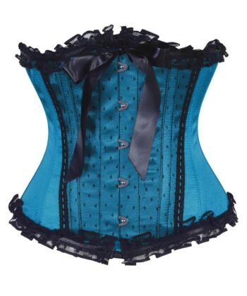 Blue Satin Burlesque Net Overlay Underbust Corset
