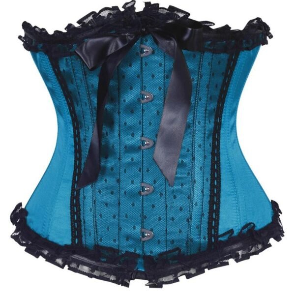 Blue Satin Burlesque Net Overlay Underbust Corset