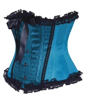 Blue Satin Burlesque Net Overlay Underbust Corset