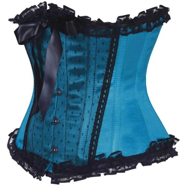 Blue Satin Burlesque Net Overlay Underbust Corset