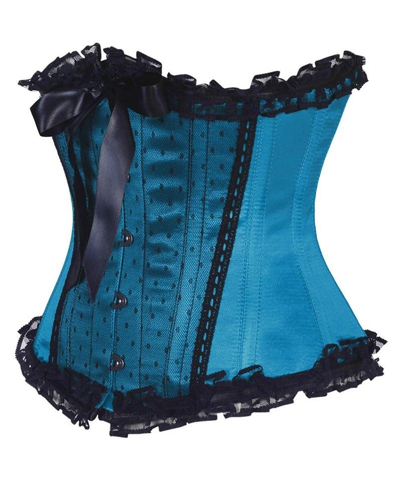 Blue Satin Burlesque Net Overlay Underbust Corset