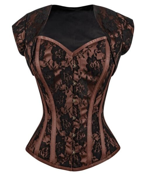Brown Lace Overbust Corset with Bolero Jacket