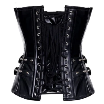 Black Gothic PU Authentic Steel Boned Overbust Corset