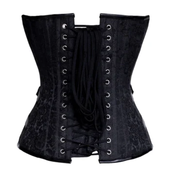 Gothic Black Steel Boned Overbust Corset with Buckle