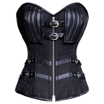 Gothic Black Steel Boned Overbust Corset with Buckle