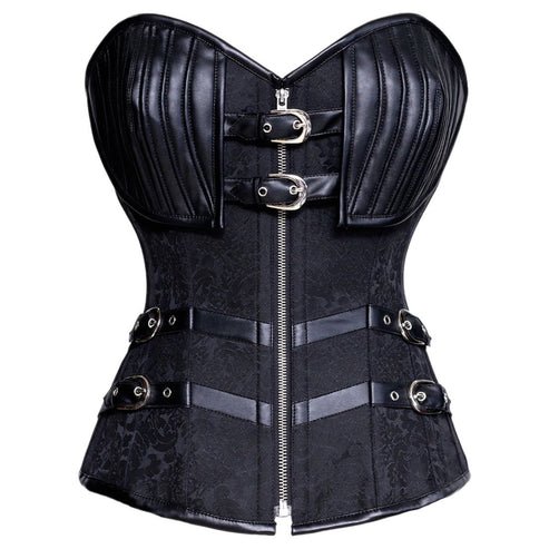 Gothic Black Steel Boned Overbust Corset with Buckle