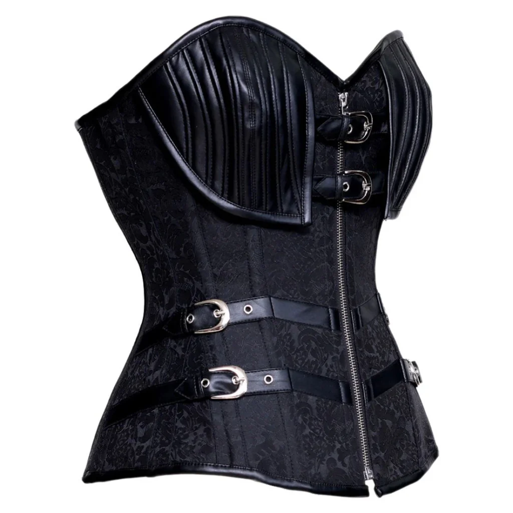Gothic Black Steel Boned Overbust Corset with Buckle