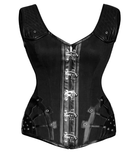 Gothic Punk Steel Boned Overbust Corset with Straps