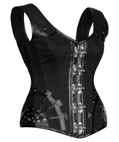 Gothic Punk Steel Boned Overbust Corset with Straps