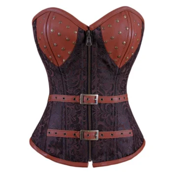 Steampunk Leather Overbust Corset Coffee Black