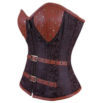 Steampunk Leather Overbust Corset Coffee Black