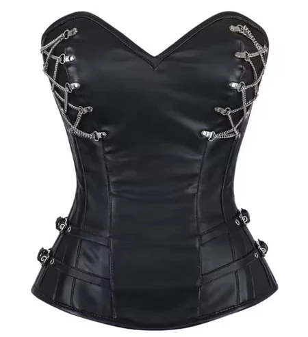 Black Faux Leather Waist Reducing Overbust Corset