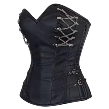 Black Faux Leather Waist Reducing Overbust Corset