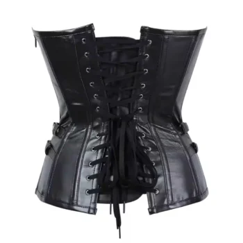 Black Faux Leather Waist Reducing Overbust Corset