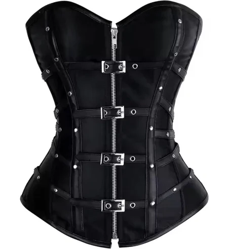 Gothic Reporter Black Leather Overbust Corset