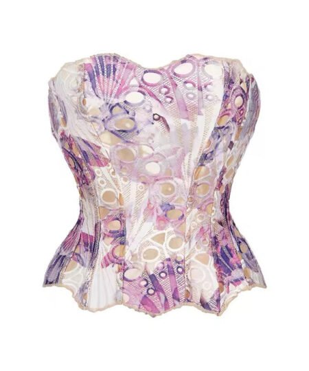 Purple scallop Steel boned overbust mesh corset top https://waisttraine.com/