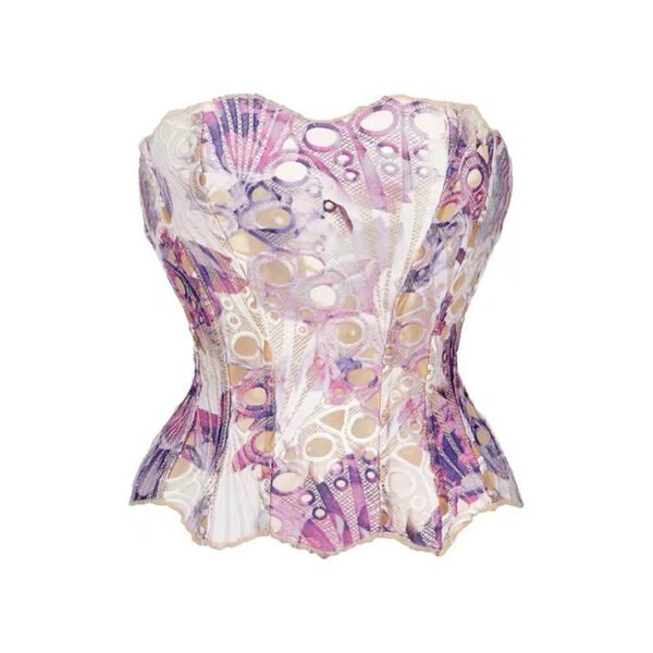 Purple scallop Steel boned overbust mesh corset top https://waisttraine.com/