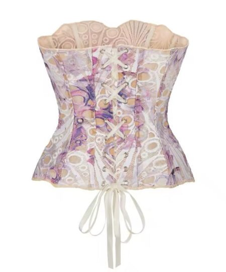 Purple scallop Steel boned overbust mesh corset top https://waisttraine.com/