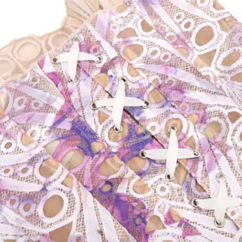 Purple scallop Steel boned overbust mesh corset top https://waisttraine.com/